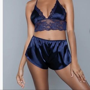 Lace Blue two piece pajama set